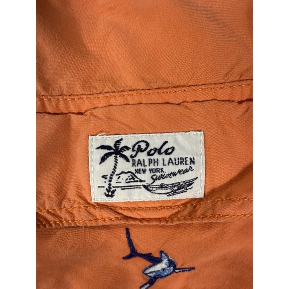 Polo Ralph Lauren Swim Trunks Mens Large Orange Embroidered Sharks AOP Vintage - Picture 12 of 13